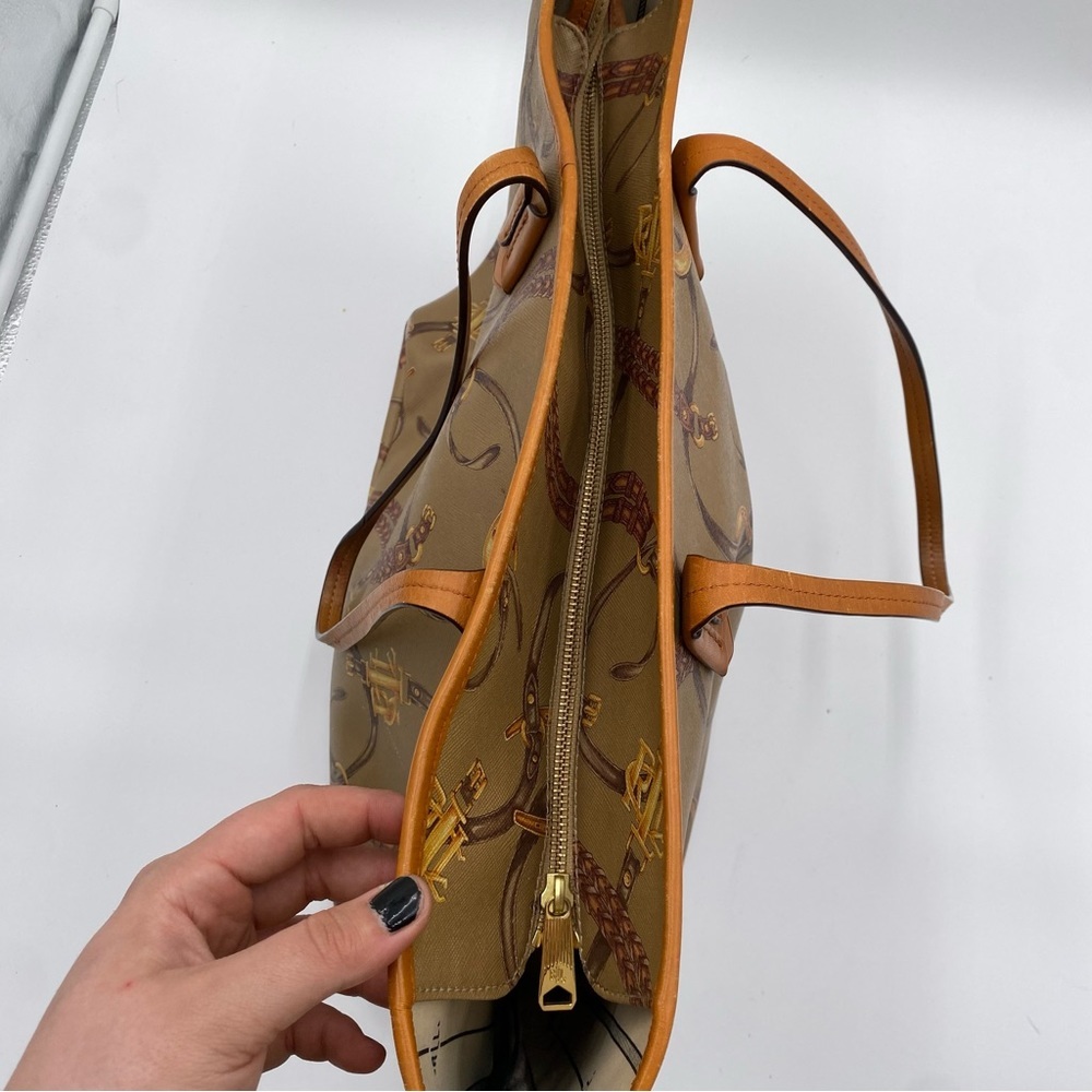 Lauren Ralph Lauren Women’s Brown Saffiano Leather Halstead Equestrian Tote Bag - Picture 2 of 11